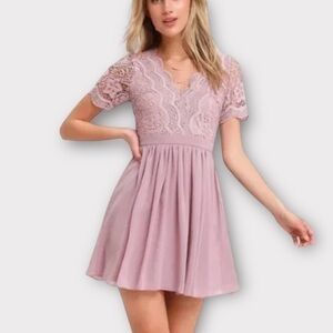 Lulus Angel In Disguise Lace Skater Dress in lilac